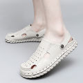 2023New Summer Men's Beach Sandals Handmade Leisure Beach Shoes Outer Wear Dual-Use Sandals Men's White Shoes. 