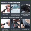 Safety Hammer, Safe Hammer Glass Breaker, Glass Breaker and Seatbelt Cutter, Car Emergency (Black) Easy Install Easy to Use. 