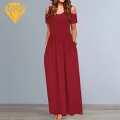 Short Sleeves Dress Floral Print Maxi Dress for Women Short Sleeve Ankle-length Summer Beach Dress Women Loose Dress. 