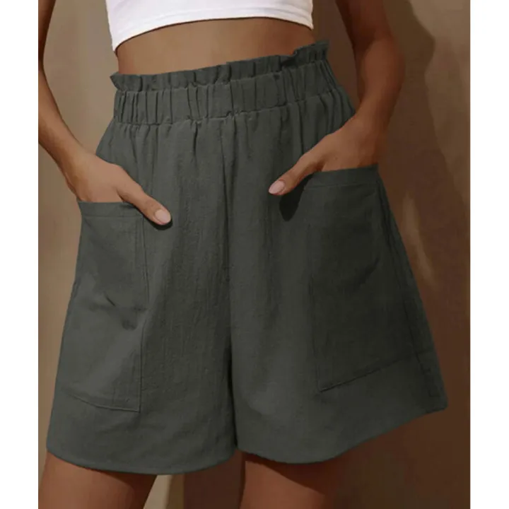 Yfashion%20Women%20Shorts%20Solid%20Color%20Cotton%20And%20Linen%20Wide-leg%20High-waist%20Casual%20Elastic%20Waistband%20Cropped%20Pants%20With%20Pockets%20color%20-%20Image%204