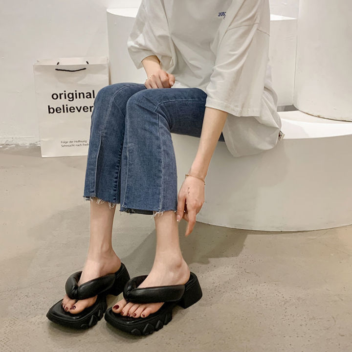 Platform Slippers Women's Summer Outerwear2023New Flip-Flops Net Red Bread Bubble Slippers Flip Flops