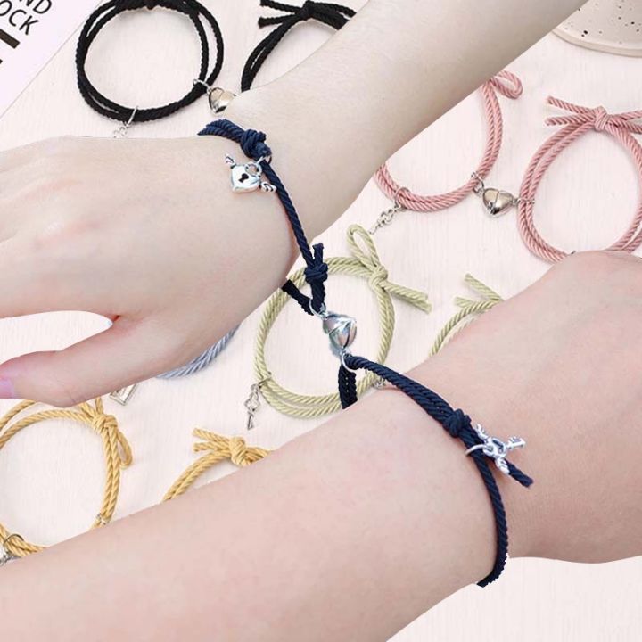 2Pcs Minimalist Key Lock Love Pendant Bracelets Couple Magnetic Bracelets for Lovers Jewelry Accessories