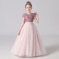 Sparkly Sequins Short Sleeves Flower Girl Dresses Tulle Kids Birthday Party Pageant Prom Gown Teen Girls Bridesmaid Dresses. 