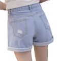 Shorts for Women Summer 2024 New Korean Style Loose All-Match Student High Waist Wide Leg Curling Hole Denim chic Hot Pants. 