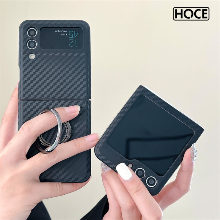 HOCE%20Carbon%20Fiber%20Pattern%20Ring%20Holder%20Phone%20Case%20for%20Samsung%20Galaxy%20ZFlip%205%20ZFlip%204%20ZFlip%203%20Cases%20with%20Ring%20Bracket%20Shockproof%20Hard%20Cover%20-%20Image%202