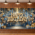 Blue Party Background Balloon Stand Party Banner Glitter Background for Birthday Party Photo Backdrop. 