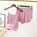 Spring and Summer Modal Camisole Women's Loose plus Size Pajamas Suit Thin Lace Shorts Vest Home Two-Piece Set. 