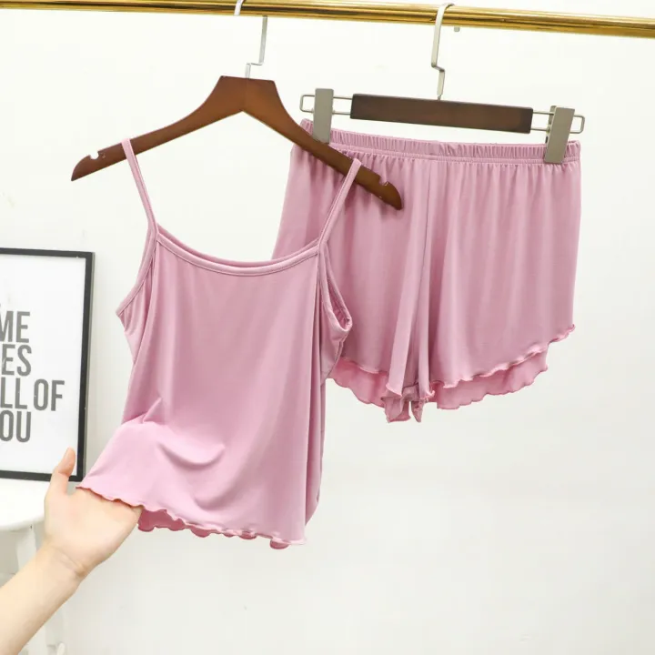 Spring%20and%20Summer%20Modal%20Camisole%20Women's%20Loose%20plus%20Size%20Pajamas%20Suit%20Thin%20Lace%20Shorts%20Vest%20Home%20Two-Piece%20Set%20-%20Image%207