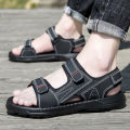 Vietnam Leather Sandals Men Beach Shoes2023New Summer Slippers Two-Way Black Sports Solid Color Casual Shoes. 