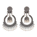 Classic Vintage Gold Color Round Dangle Earrings Women's Bohemian Flower Bells Pearl Tassel Earrings Jhumka Indian Jewelry. 