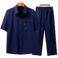 Summer Ice Silk Shirt Men's Short Sleeve Middle-Aged and Elderly Dad Summer Wear Suit Old Grandpa Summer Clothes Men's Long Sleeve. 