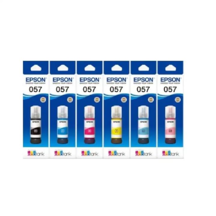 Epson 057 Ink Bottle Full Set – 6 Colours (Black, Cyan, Magenta, Yellow, Light Cyan, Light Magenta) – 70 ml Each – For Epson EcoTank L8050 / L18050 / L8150W Printers