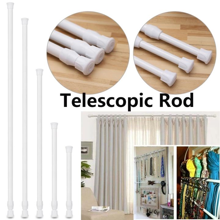 Multi Purpose Adjustable Extendable Sticks Free Punching Telescopic Rod Curtain Rail Pole Loaded Hanger Bathroom Wardrobe Balcony Shelf