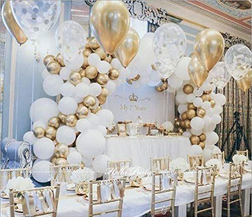 50 Pcs White Gold Balloon Garland Arch Accessories, for White Theme Party Decoration, Weddings, Baby Shower, Birthday Graduation Party Supplies  or Arch Décor - Helium Quality