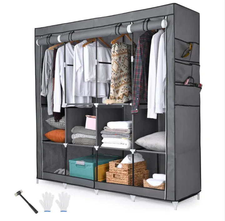 4%20Door%20Storage%20Wardrobe%20Foldable%20and%20Movable%20Cloth/Fabric%20Wardrobe%20with%20Zip%20Up%20Collapsible%20Cupboard%20-%20Image%202