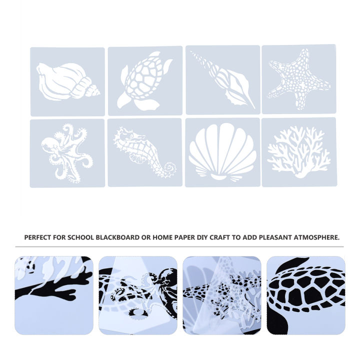 Chaoshihui 8pcs Painting Stencils Set Sea Animal Pattern Drawing Template DIY Hollow out Stencil