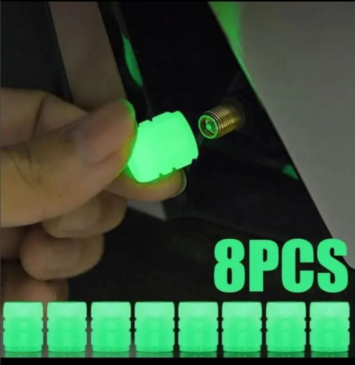 8PCS Universal Fluorescent Car Tire Valve Caps Luminous Tire Valve Stem Caps Dust Cup