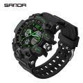 SANDA brand fashionable business sports waterproof digital quartz dual display men's watch. 