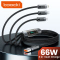 Toocki 66W 3 in 1 Transparent Digital Display Cable Fast Charge USB Type C Cable For Type C/Micro/Lightning Data Cord Wires. 