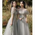 Bridesmaid Dress 2024 New Summer Fairy Elegant Bridesmaid Group Dress Sisters Dress Female Gray Slimming Slim Fit Girlfriends Clothes. 