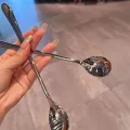 Stainless Steel Round Spoon Net Red Golden Dinner Long Handle Stirring Dessert Spoons For Kitchen Accessories Gadgets Dounp. 