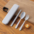 Japanese creative wheat straw portable tableware box set of three students cute chopsticks box spoon fork with long handle.. 