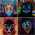 halloween mask Glowing Cosplay Mask Horror Skull Smiling Face Joker Japanese Anime LED Mask For Halloween Birthday Party SuppliesParty Tableware. 