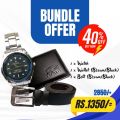 Watch for Men Stainless Steel + Free PU Leather Belt + Free Wallet | Bundle Offer Gift for Men. 
