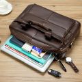 LAOSHIZI Men's Leather Bag Office Messenger Briefcase Man Genuine Leather 15.6Laptop Bags Male Handbags Crossbody 14 Computer. 