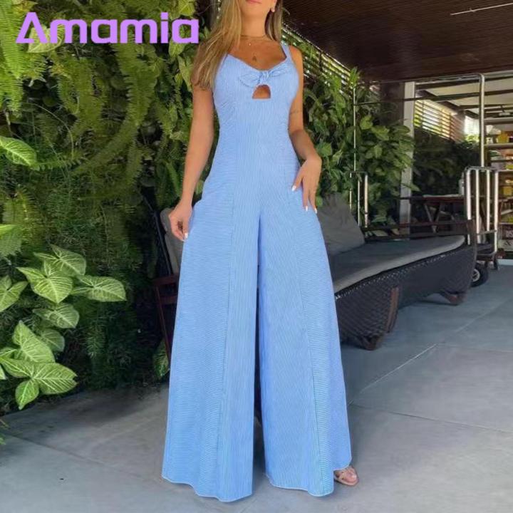 Women Jumpsuit Chest Cutout Straps Wide Har Hollow Backless Jumpsuit
