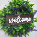 Welcome Sign with Lavender Wreath 13in Artificial Eucalyptus Wreath Greenery. 