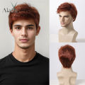 ALAN EATON Short Copper Red Wigs for Men Synthetic Fluffy Natural Wig Heat Resistant Halloween Cosplay Wig Auburn Pixie Cut Wig. 