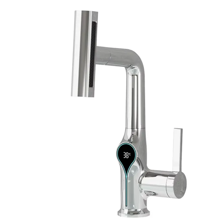 Waterfall Temperature Digital Display Basin Faucet Lift Up Down Stream ...