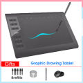 [Ready Stock]10x6 Inch Professional Graphics Drawing Tablet 12 Express Keys with 8192 Levels Bat-tery-Free Stylus/8pcs Nibs/Pen Clip Support PC/Laptop Connection for Painting Designing Online Course. 