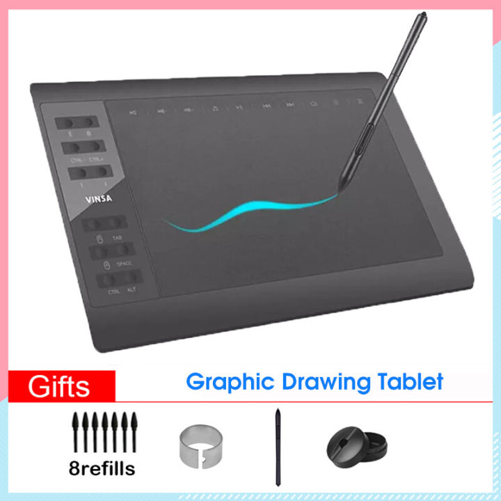 [Ready Stock]10x6 Inch Professional Graphics Drawing Tablet 12 Express Keys with 8192 Levels Bat-tery-Free Stylus/8pcs Nibs/Pen Clip Support PC/Laptop Connection for Painting Designing Online Course