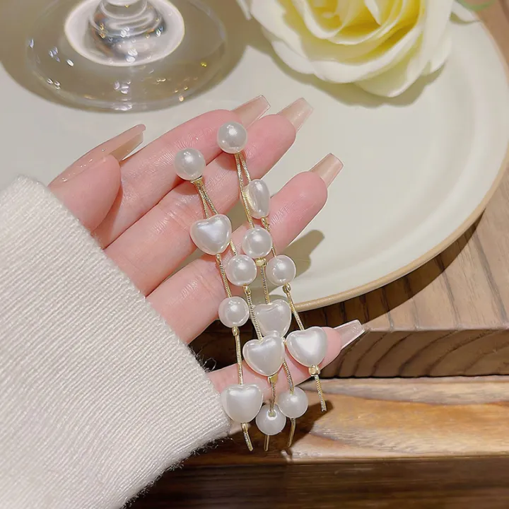 1Pair%20Simulation%20Pearl%20Long%20Earrings%20Love%20Heart%20Tassel%20Wedding%20Stud%20Earrings%20For%20Women%20Girl%20Fashion%20Korean%20Party%20Wedding%20Jewelry%20Gift%20-%20Image%204