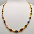 Gold plated Ladies 18/24 Inch Chain With Multi Colored Oval Stone chain for women. 