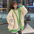 Plush Korean Version Female Lamb All-Match Fall Winter Hooded Thick Fake Two-Pieces Coats Loose 2024 Stitching New Cotton-Padded Jacket. 