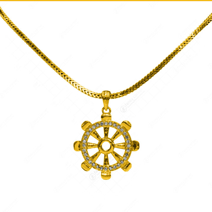 Gold Plated Guarantee Fox Chain with Dharmachakra Pendant with White ...