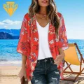 Women Beach Cover Up Floral Print Sun Protection Beach Cover-up Top for Women Lightweight Breathable Quick-drying Beach Cover Up. 