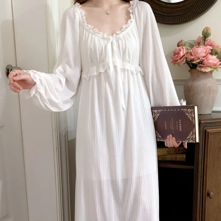 SYQ%20New%20Spring%20And%20Summer%20Fairy%20Lace%20Princess%20Nightdress%20French%20Retro%20Palace%20Long%20Pajamas%20Home%20Clothes%20With%20Chest%20Pad%20-%20Image%205