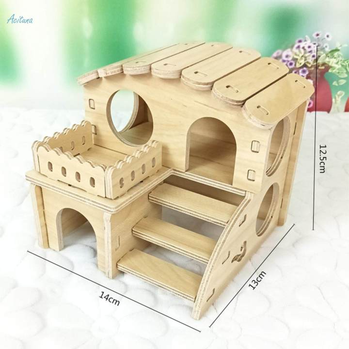 Picture of Wooden Hamster House Washable Hamster Hideaway for Dwarf Mice Small ...