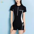 Women Swimsuit Zip Front Snorkeling Suit Short Sleeve Swimming Suit Bodysuit S. 