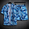 Sanya Travel Set Men's Short Sleeve Printed Shirt Loose plus Size Hawaii Seaside Beach Shorts Two-Piece Suit. 