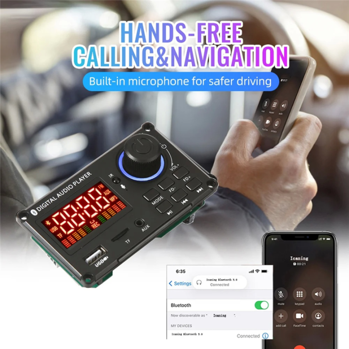 Black%2050W%20Amplifier%20DIY%20MP3%20Decoder%20Board%20Kit%20Bluetooth%205.0%20DC%208-24V%20Car%20MP3%20Player%20USB%20FM%20AUX%20Call%20Recording%20Volume%20Control%20-%20Image%204