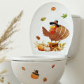 GOIKEA Fall Thanksgiving Toilet Sticker Cartoon Turkey Maple Leaves Pumpkin Flower Pine Cone Removable Self-adhesive Waterproof PVC Bathroom Wall Art Decoration Decal. 