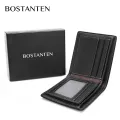【ZIME】Bostanten Men's Cow Leather Bifold Wallet with Deluxe  Flip Pocket (Black). 