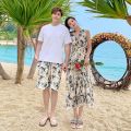Couple Wear Seaside Vacation Style Beach Backless Lace up Cake Dress Female Male T Shirt You My Dress Trendy Suit. 