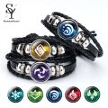 Sunny Time Gem Braided Genshin Bracelet Multi Layers Faux Leather Genshin Bracelet Hand Decoration. 
