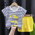 Yfashion 2pcs Summer Cotton T-shirt Suit For Boys Cotton Girls Cartoon Printing Short Sleeves Tops Shorts For 0-8 Years Old Kids. 